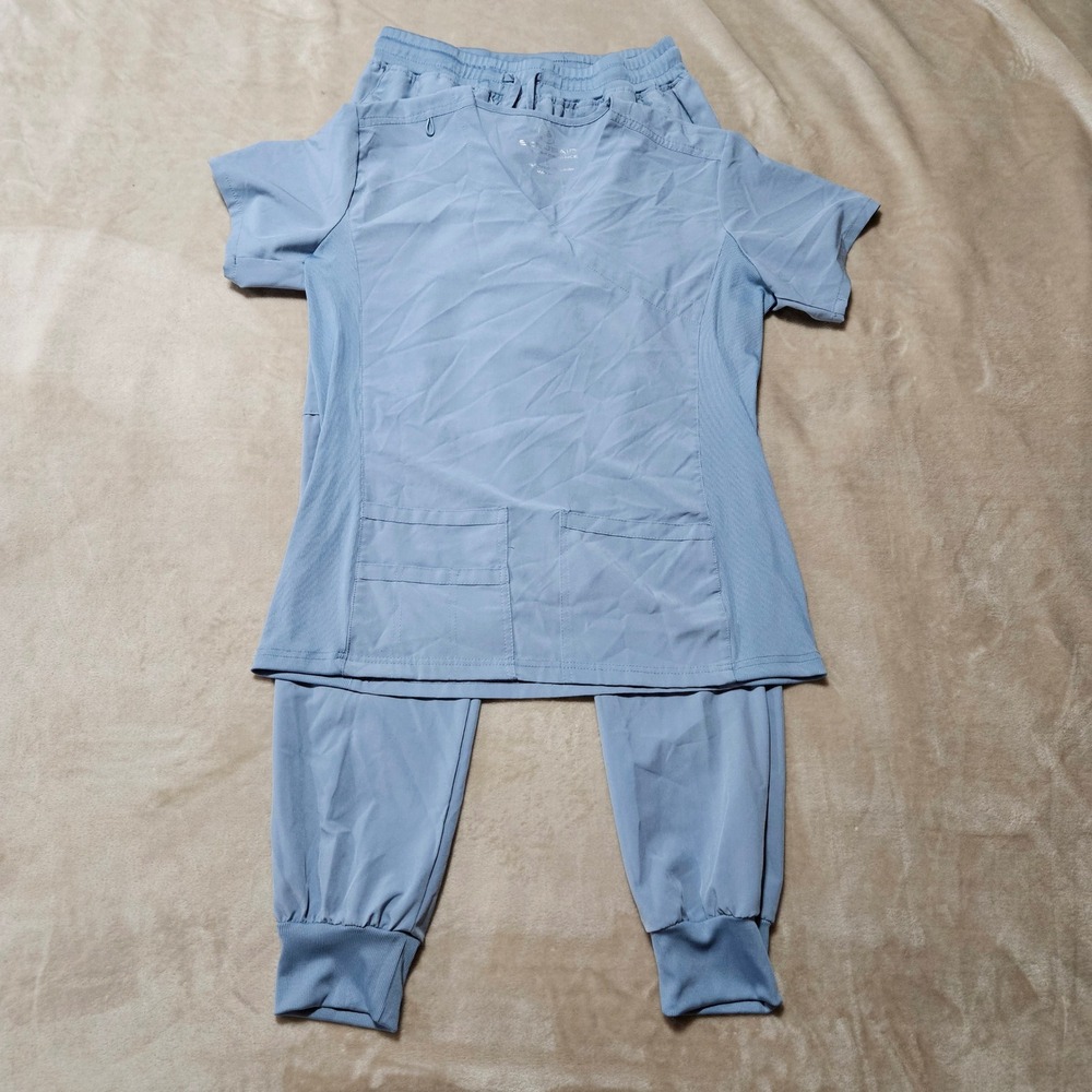 Scrubaid Performance Women Large Light Blue Scrub Set V-Neck Top Jogger